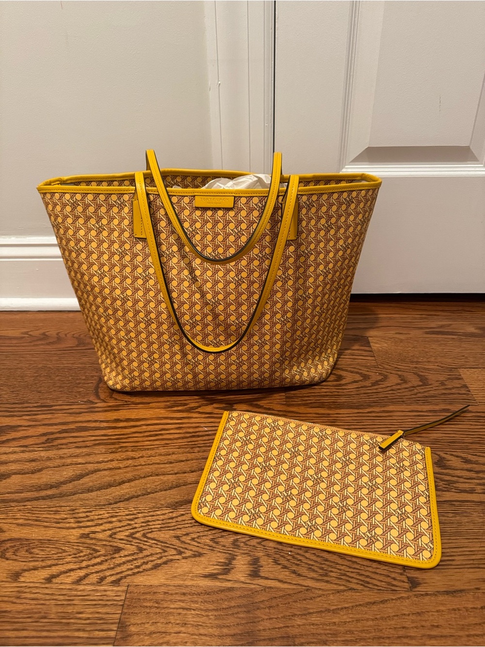 The Tory Burch Ever-Ready Coated Canvas Zip Tote in Yellow